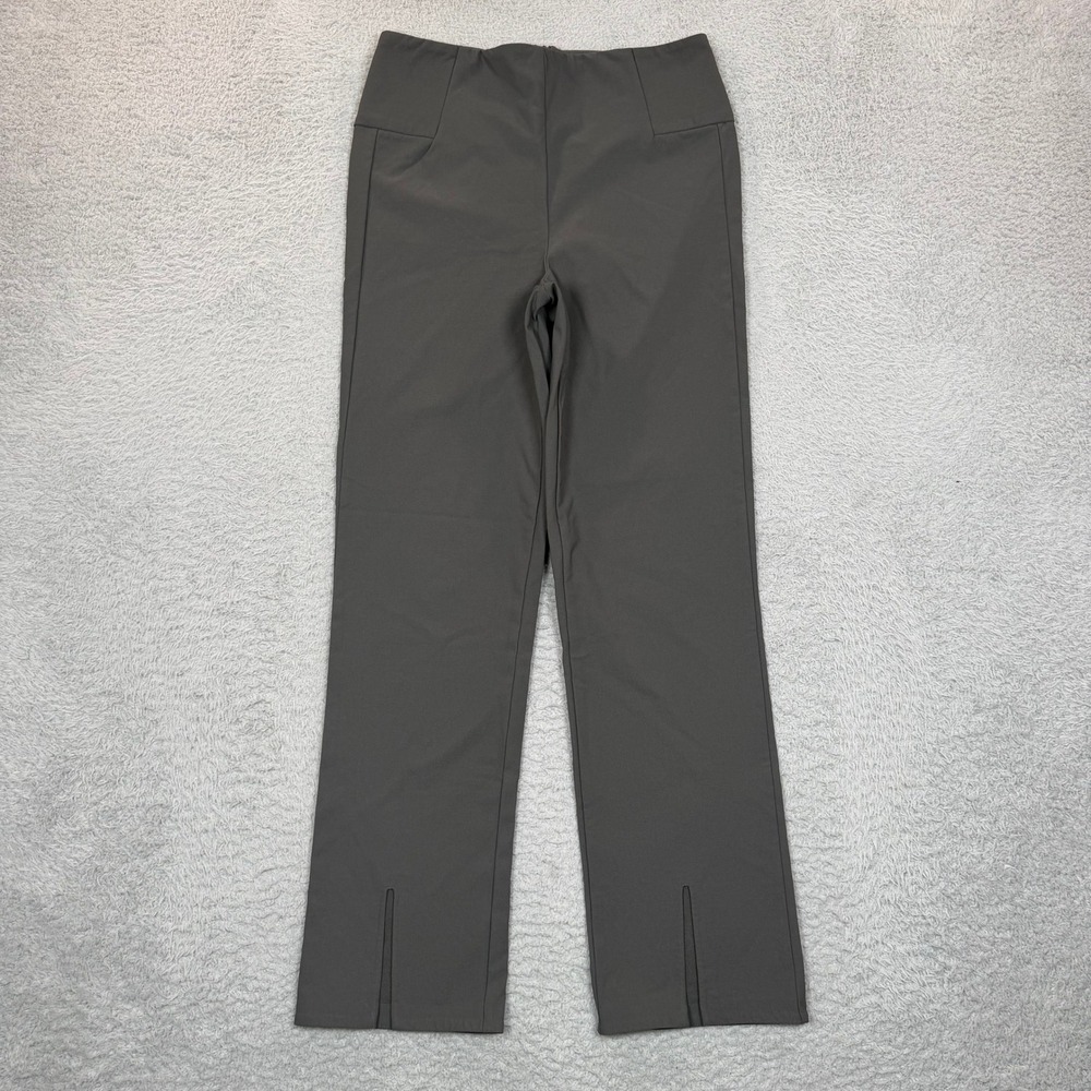 Athleta Womens Charcoal Grey Straight Leg Pants Hem Slit Back Zip Size 6